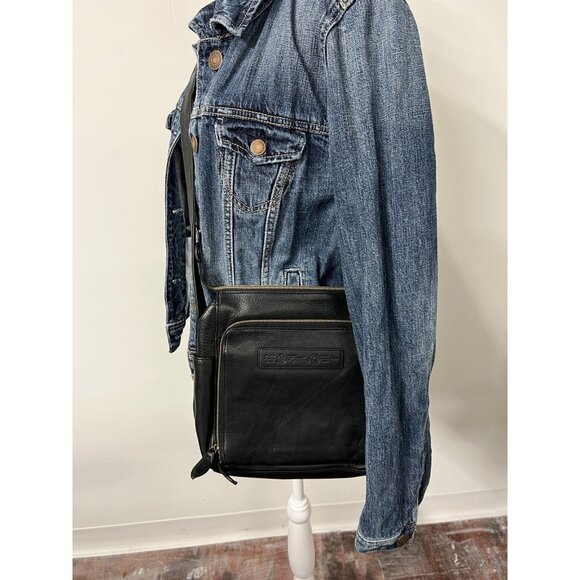 Vtg Fossil 1954 75082 Black Genuine Leather Adjustable Shoulder Bag Purse Charm - Picture 2 of 10